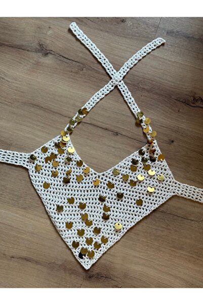 scyllastore Bustieră asimetrică laterală tricotată manual cu paiete Luniva