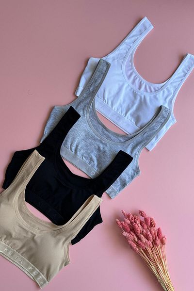 Elosia Fiora |   4-Piece Padded Cotton Black, White, Tan and Gray, Strap Women's Bra-Undershirt
