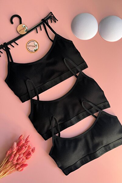 Elosia Snea |   Camisole 3-Piece Padded Cotton Black Color Strap Women's Bra-Singlet