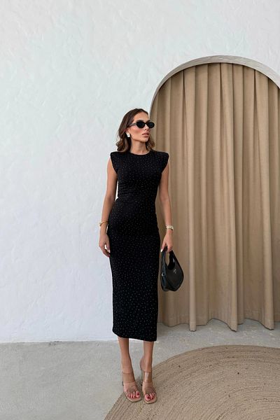 Sorridi Stoned Padded Maxi Dress with Slit Back
