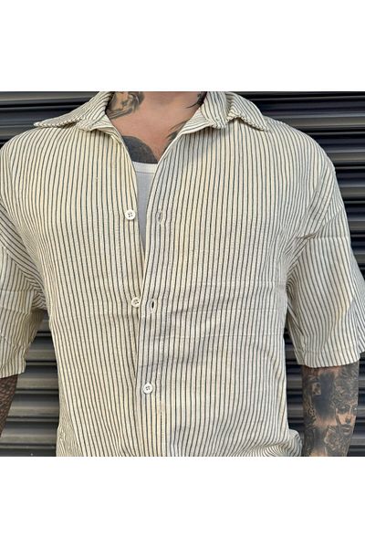 bafatex Striped Detailed Oversize Shirt Shorts Set