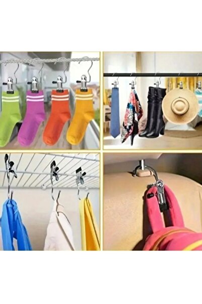 HZL HOME Çok Fonksiyonlu 4 Adet Askı Taşınabilir Paslanmaz Çelik Giysi Klipsi