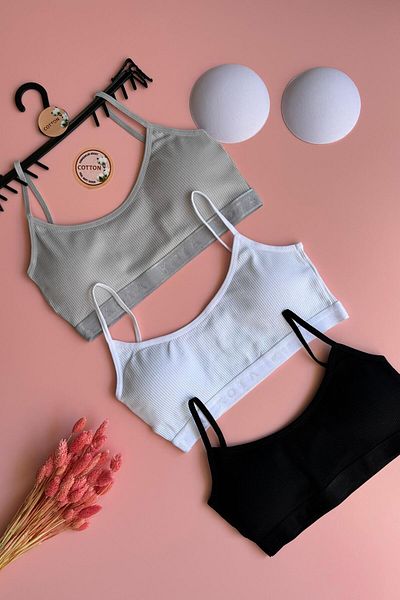 Elosia Snea |   Camisole 3-Piece Padded Cotton Black, White and Gray, Women's Bra-Singlet with Straps