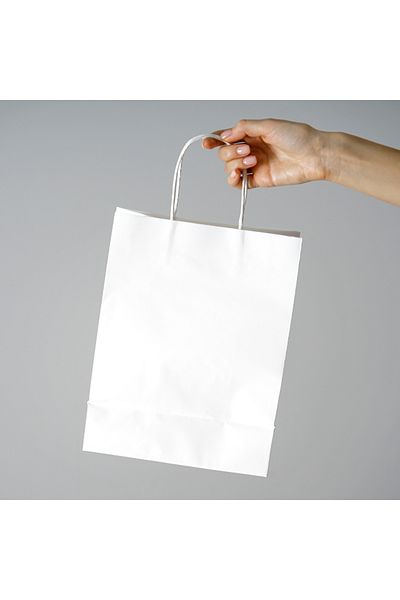 ZeniCat Auger Handle Kraft Bag 32X41X12 cm White-250 Pieces