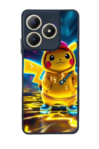 Aksel Kılıf Realme C61 Compatible Printed, Matte Black, Soft Silicone, Protective, Shock Absorbing Cover, Case