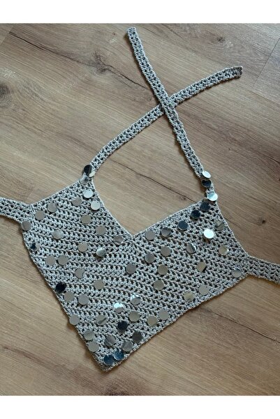 scyllastore Luniva Sequined Hand Knitted Side Asymmetrical Bustier