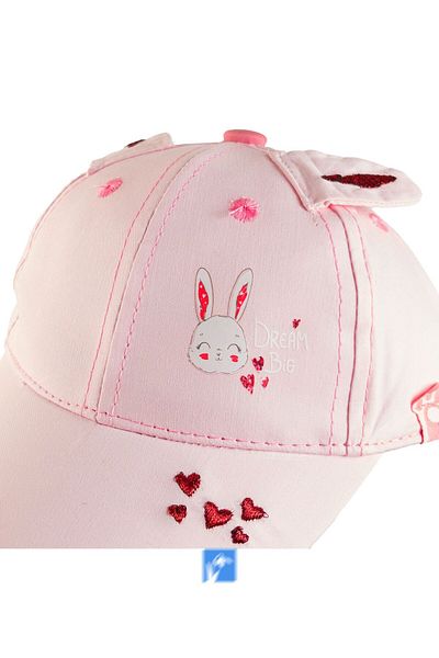 Kardelen Butik Denizli 100% Cotton Rabbit Embroidered Baby Girl Hat (0-18 Months) (Size 46 cm)