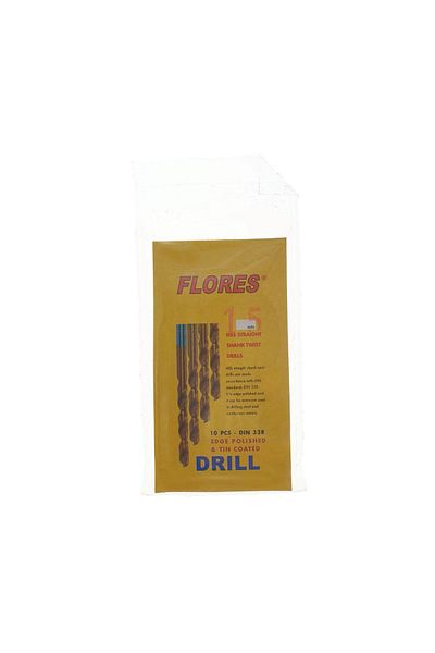 flores Set of 10 Hss Titanium Drill Bits, Din 338, For Metal, 1.5 Mm X 40mm, 10setf-12139