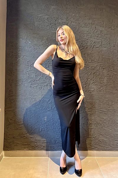 Sorridi Degaje Collar Slit Draped Sandy Maxi Dress