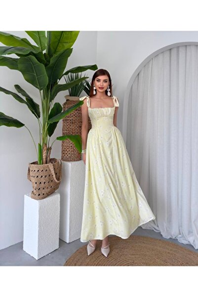 Starmount Butik Sarı çiçekli yazlık günlük elbise