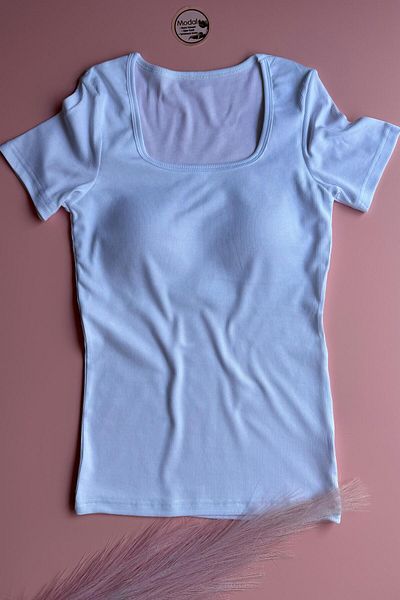 VicTroy Bratique Short Sleeve |   Modal Camisole Fabric White Color Square Collar Women's Blouse