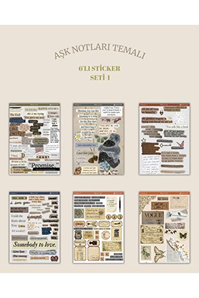 MirayDesign 6'lı Aşk Notları Temalı Sticker Seti–12x17 cm|Bullet Journal,Scra...