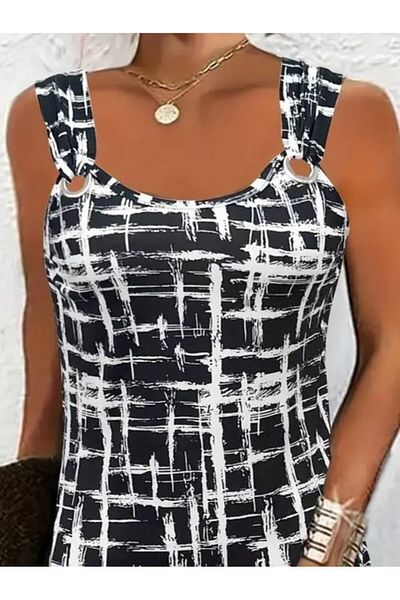 JANES Women's Strappy Bird's Eye Detailed Patterned Single Jersey Dress