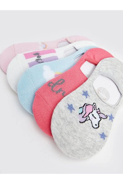 LC Waikiki Lcw Kids White Patterned Girls' Ballerina Socks 5-Piece