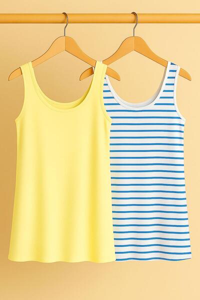 COTENCONCEPT 2 Pieces A-Line Comfortable Fit Basic Thick Strap Undershirt T-S...