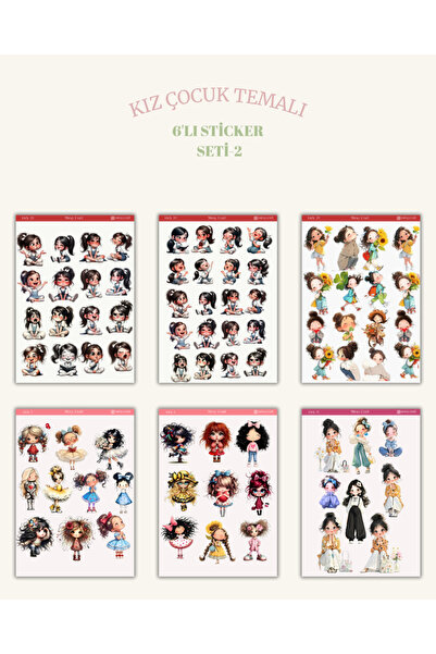 MirayDesign 6'lı Kız Çocuk Temalı Sticker Seti–12x17 cm|Bullet Journal,Scrapb...