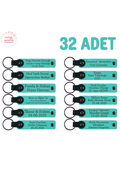 Miaju تذكار للطلاب لتخزينه لسنوات، مجموعة من 32 قطعة، سلسلة مفاتيح جلدية مع رسالة شخصية، فيروزي