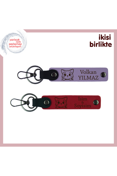 Miaju Joint Keepsake for Mom and Her Cat, Personalized Writable Leather Keych...