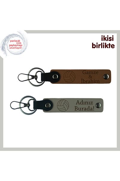 Miaju Meaningful Souvenir of Double Game, Volleyball Ball Leather Keychain Set, Name Can Be Written, a Coffee-K Gray
