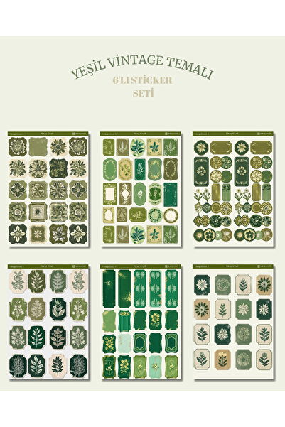 MirayDesign Set od 6 zelenih vintage naljepnica – 12x17 cm | Za bullet journa...