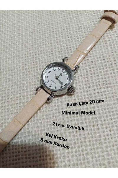 Brality Retro Minimal Model Numbered Vintage Style Silver Case Women's Wristwatch.. Beige Cord 0113