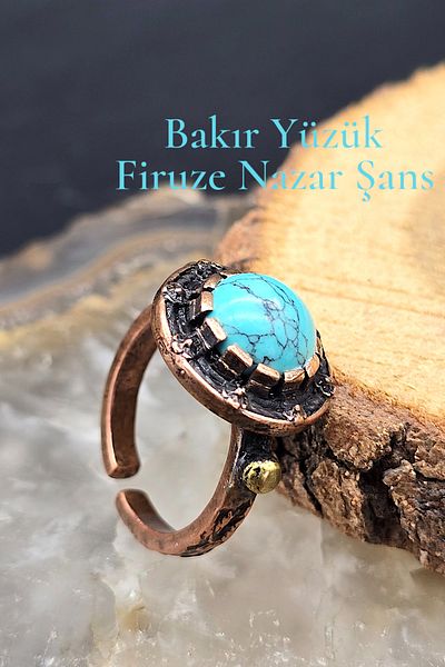 NBS Beautiful Naturel Stones Copper Pure Ring Adjustable Turquoise Evil Eye Very Good Quality (Gift, Daily, Special Day) Antique