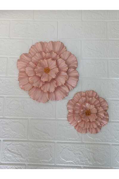 ZE DEKORASYON GOLD DETAYLI İKİLİ BEJ PEMBE DUVAR ÇİÇEĞİ-BÜYÜK 25CMX25CM KÜÇÜK...