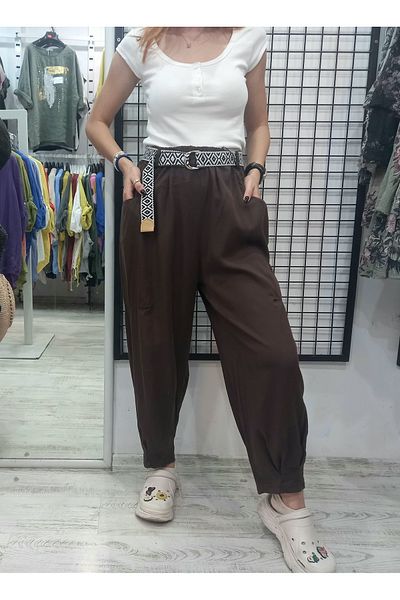 Butik Şans Belt Detailed Pocketed Lyocell Fabric Italian Trousers