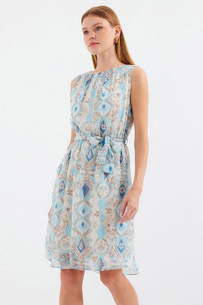 Viyamo 2501 Rochie din șifon cu mâneci zero cu model - albastru
