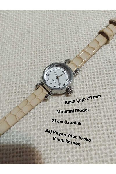 Brality Retro Minimal Model Numbered Vintage Style Silver Case Women's Wristwatch.. Beige Cord 0113
