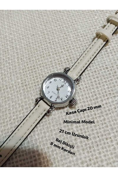 Brality Retro Minimal Model Numbered Vintage Style Silver Case Women's Wristwatch.. Beige Cord 0113