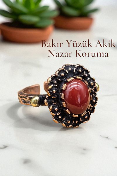 NBS Beautiful Naturel Stones Copper Pure Ring Adjustable Agate Evil Eye Very Good Quality (Gift, Daily, Special Day) Antique Design