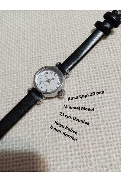 Brality Retro Minimal Model Figure Vintage Still Silver Case Women Wristwatch.. Dark Brown Cord 0113
