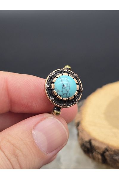 NBS Beautiful Naturel Stones Copper Pure Ring Adjustable Turquoise Evil Eye Very Good Quality (Gift, Daily, Special Day) Antique
