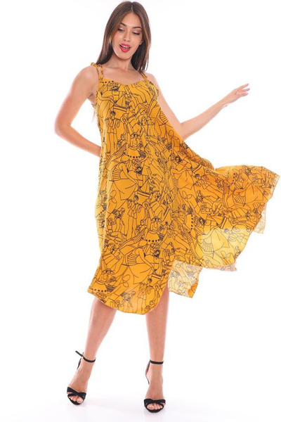 Polologin Butik Asymmetrical Cut Yellow Dress with Strap