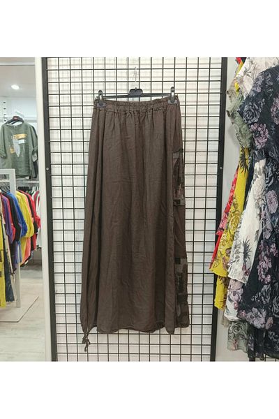 Butik Şans Италианска ленена пола с еластична талия и детайл от кръпка