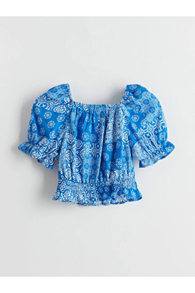 LC Waikiki Blue Square Collar Girl's Crop Blouse