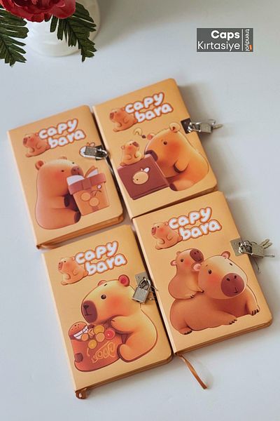 caps anlarınızı paylaştığınız ortağınız 1Pc A5 Capybara Themed Hard Cover Locked Ruled Souvenir Scrapbook - 160 Pages