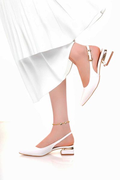 VİP SMR MODA Babet Side Gold Buckle Detailed Heel Gold Plated Detailed Comfortable Daily Shoes