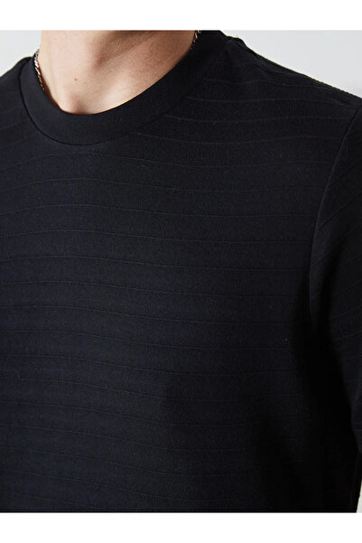 LC Waikiki Black Crew Neck Short Sleeve Striped Men's T-Shirt