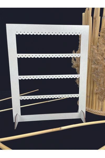 HAYALHANE AHŞAP Jewelry Earring Stand Laser Cut Wooden Stand / 4-Section Rectangular Stand