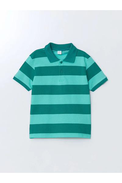 LC Waikiki Green Polo Collar Striped Boys' T-Shirt