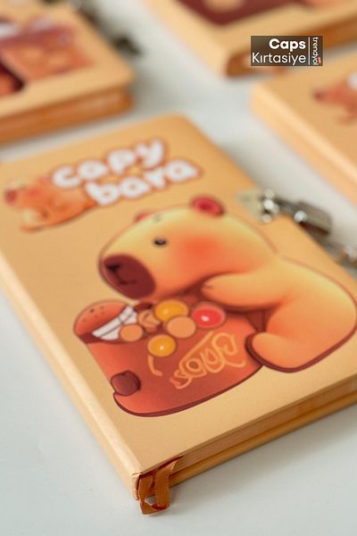 caps anlarınızı paylaştığınız ortağınız 1Pc A5 Capybara Themed Hard Cover Locked Ruled Souvenir Scrapbook - 160 Pages