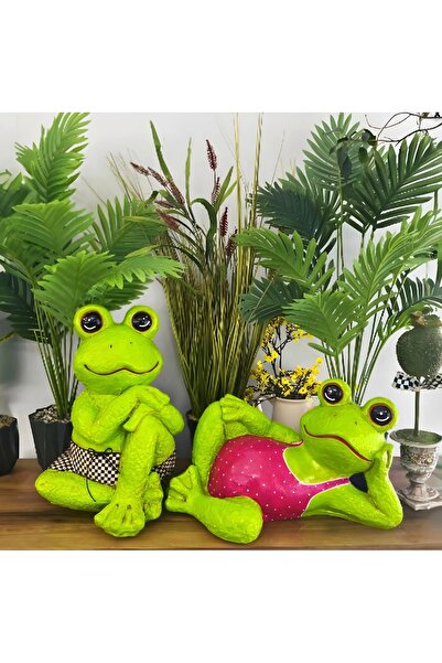 İki Cadı Tasarım 2'li Kurbağa Biblo Seti – Bahçe, Balkon, Havuz Başı Ve Ev De...