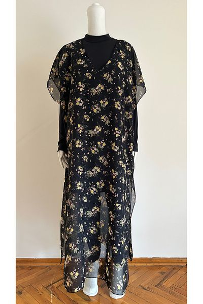 GİZGİYİM Lemon Flower Patterned Chiffon Kaftan Pareo Plus Size