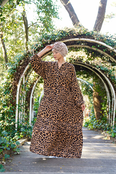 Polologin Butik Leopard Patterned Long Sports Hijab Dress