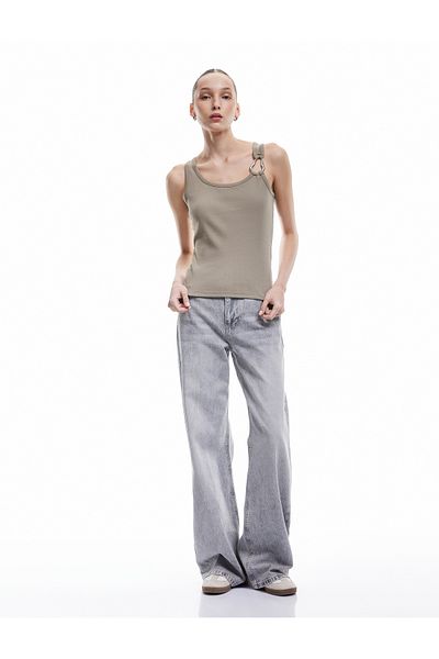 Koton New Season Asymmetric Collar Metal Accessory Slim Fit Tank Top