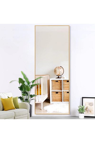 Living Rectangular Standing Mirror with Gold Frame ,155*45 cm