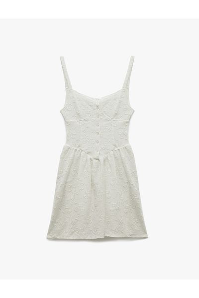Koton New Season Sleeveless U-Neck Buttoned Comfortable Fit A-Line Mini Dress
