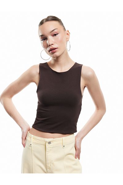Koton New Season Crew Neck Sleeveless Slim Fit Cotton Basic Crop Tank Top
